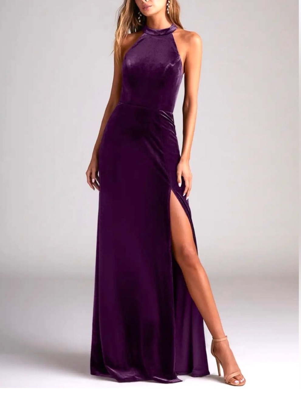 Azazie Larice Grape Aline High Neck Velvet Dress Plus Size 22 New